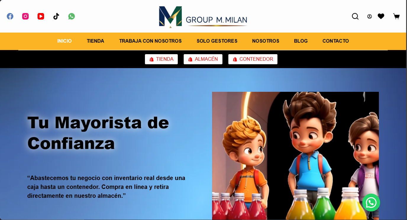 Captura de tela da página inicial Group M. Milán