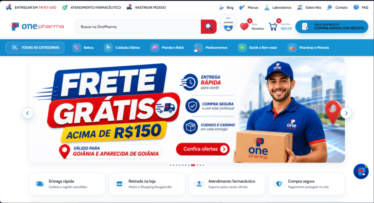 Captura de tela da página inicial OnePharma